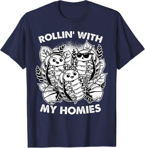 Isopod Pill Bug Rollie Pollie Rollin' With The Homies T-Shirt - T-Shirt | Navy