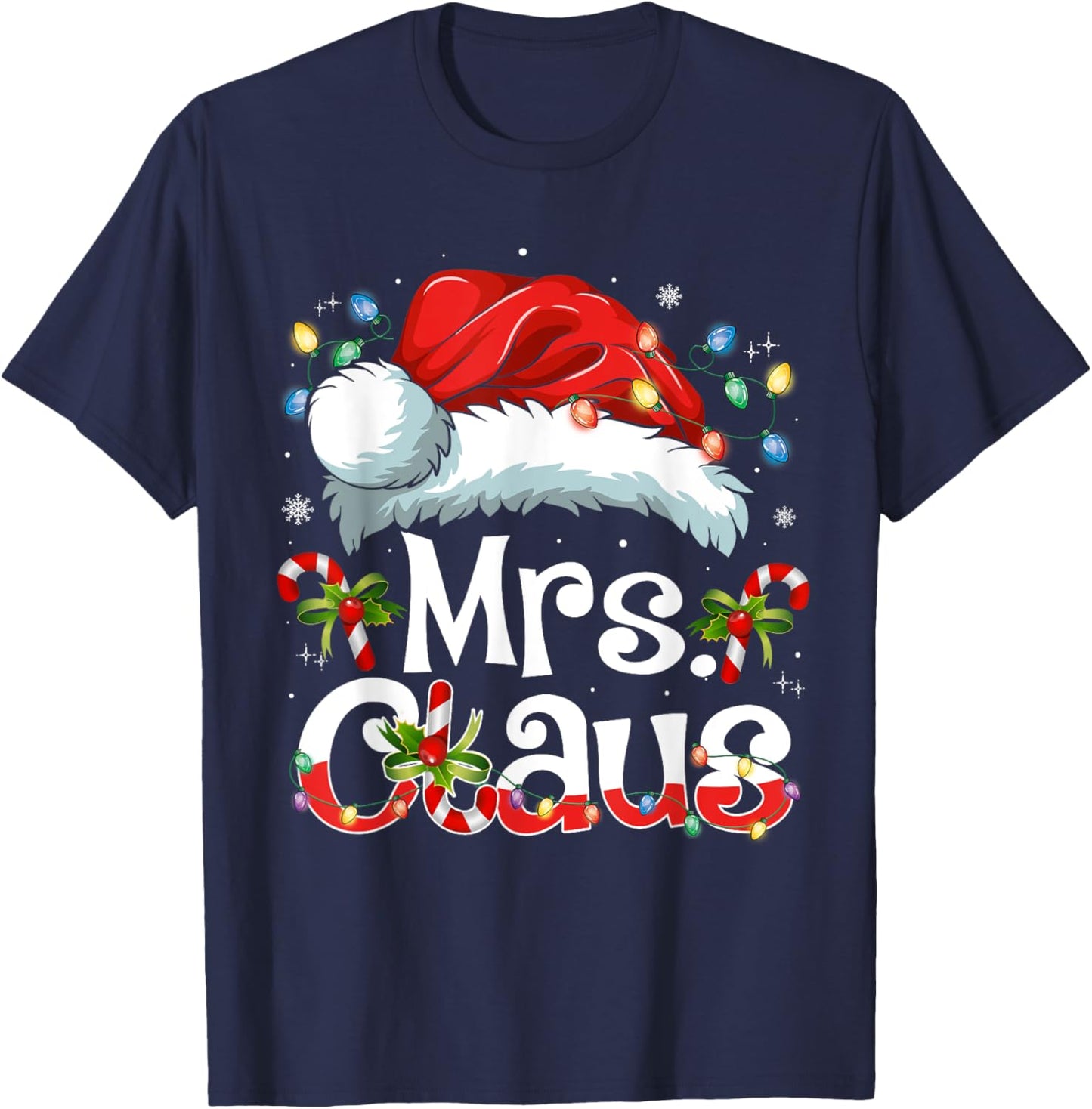 Mr and Mrs Claus Couples Matching Christmas Pajamas Santa T-Shirt - T-Shirt | Navy