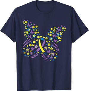 Butterfly Bladder Cancer Awareness Survivor Ribbon T-Shirt - T-Shirt | Navy