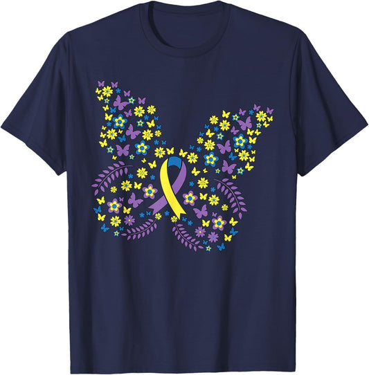 Butterfly Bladder Cancer Awareness Survivor Ribbon T-Shirt - T-Shirt | Navy
