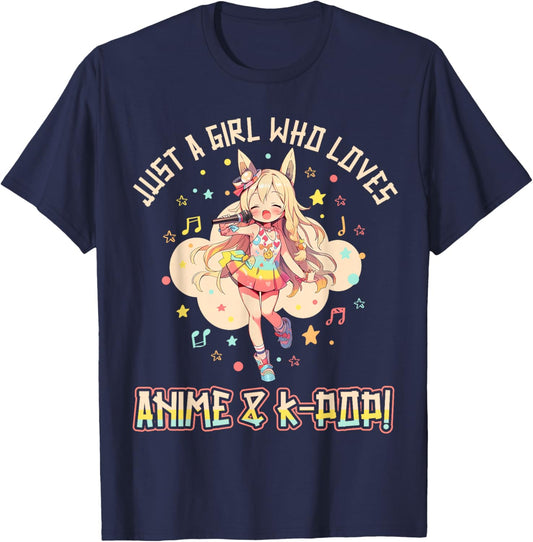 KPop Korean PopMusic Just a Girl who loves Anime and K-Pop T-Shirt - T-Shirt | Navy