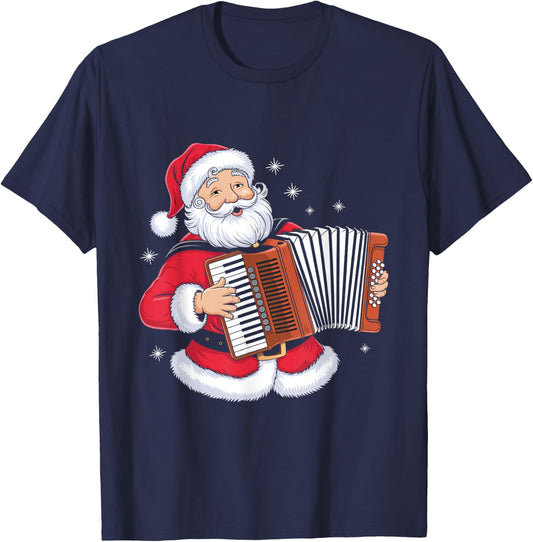 Santa Playing Accordion Xmas Christmas T-Shirt - T-Shirt | Navy