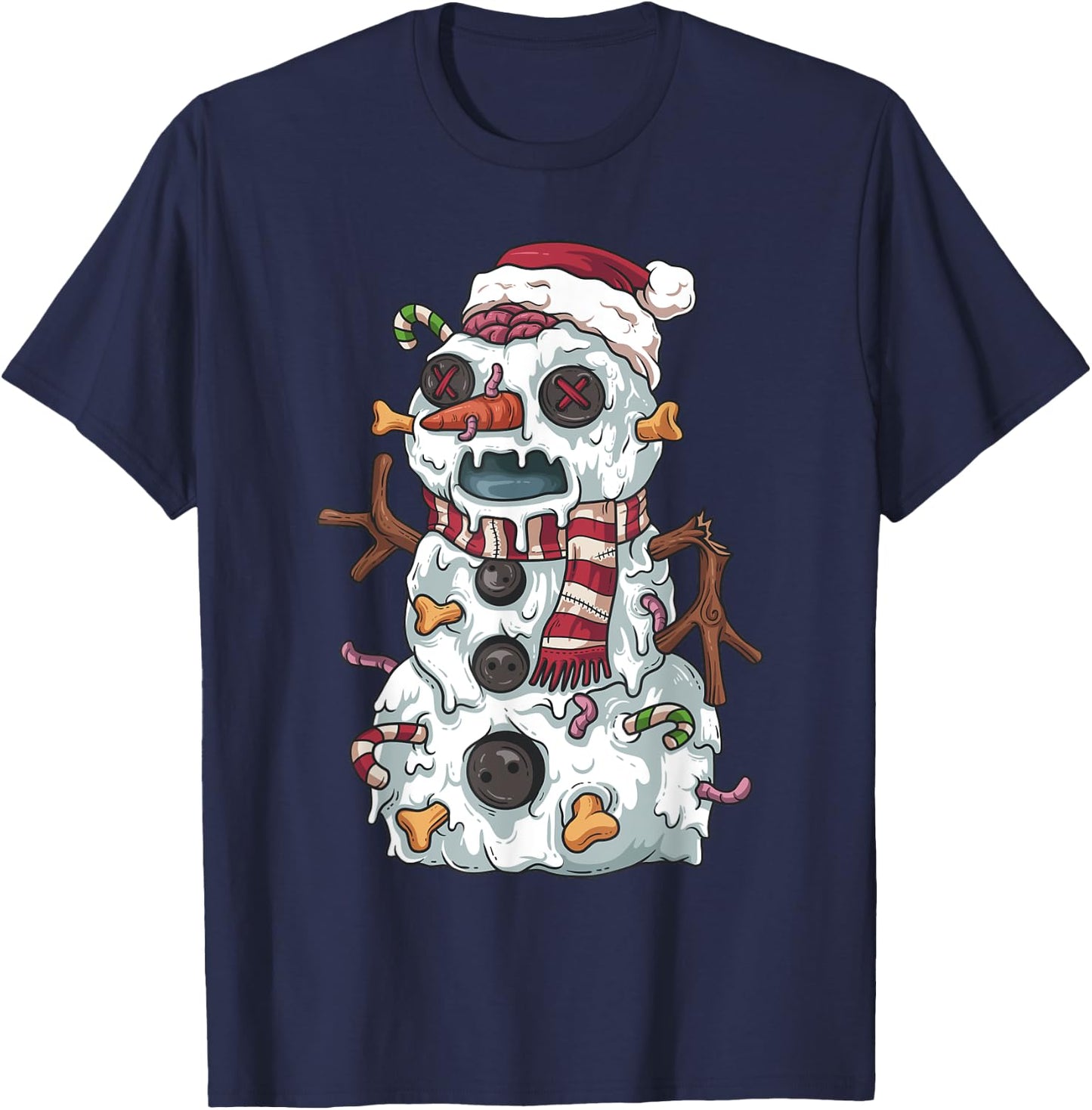 Zombie Christmas Snowman Funny Cartoon Holiday T-Shirt - T-Shirt | Navy