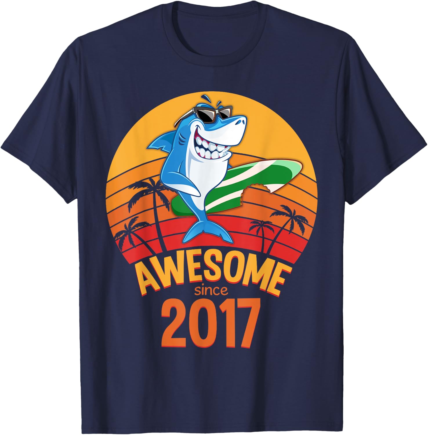 Shark Birthday 3 Years Old Surf Awesome Since 2017 Hawaii T-Shirt - T-Shirt | Navy