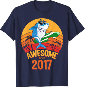 Shark Birthday 3 Years Old Surf Awesome Since 2017 Hawaii T-Shirt - T-Shirt | Navy