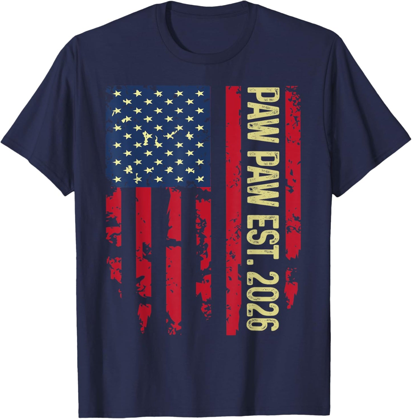 Promoted to Paw Paw Est 2026 Retro American flag T-Shirt - T-Shirt | Navy