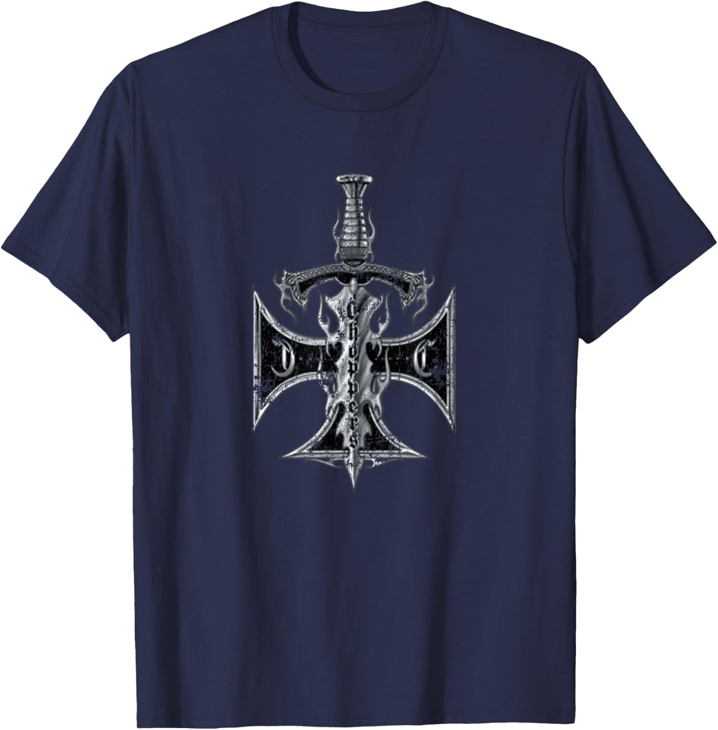 Choppers Dagger Iron Cross Cool Vintage Biker T-Shirt - T-Shirt | Navy