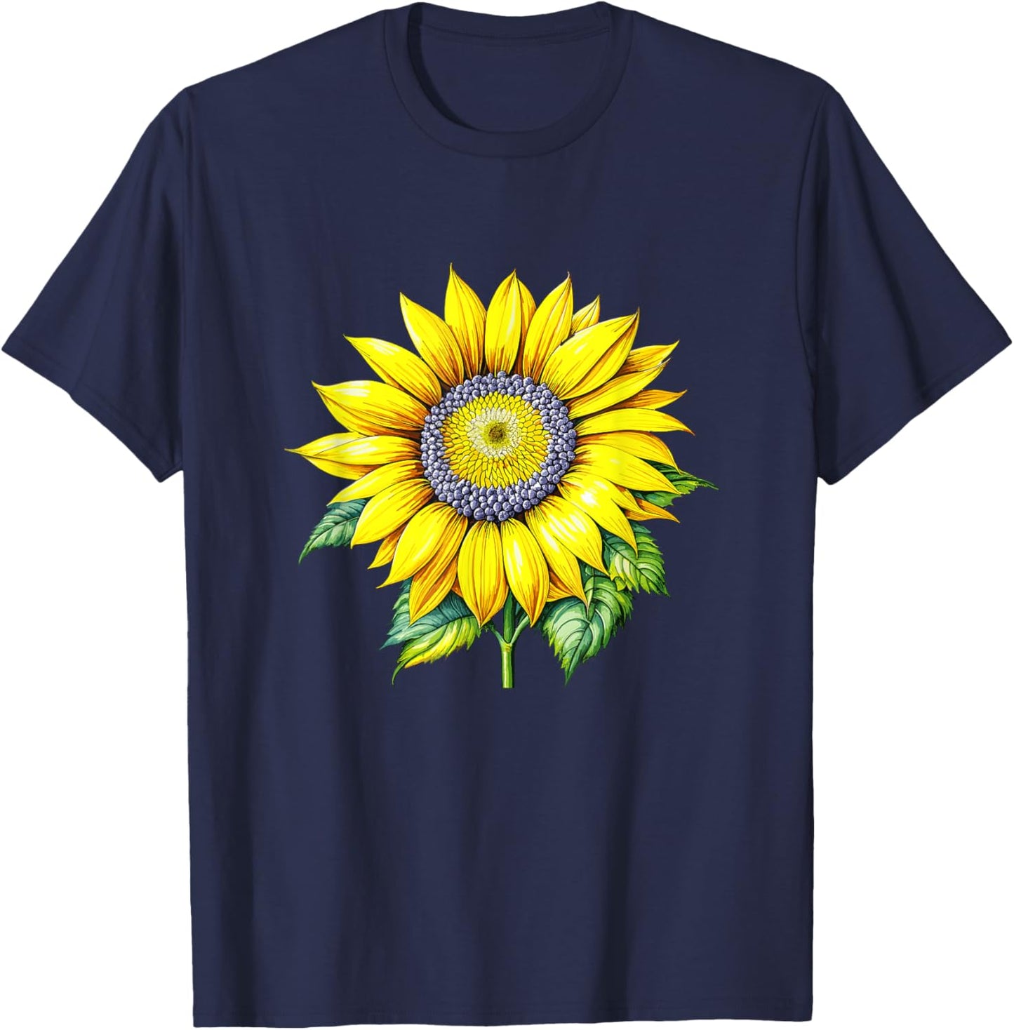 Sunflower, Yellow Cute Sunflowers Graphic and Men T-Shirt - T-Shirt | Navy
