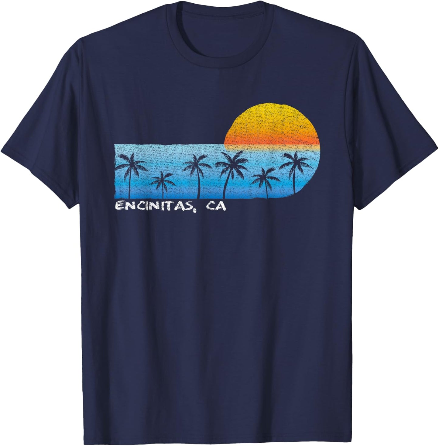 Vintage Encinitas, CA Palm Trees & Sunset Beach Men Women Kids T-Shirt - T-Shirt | Navy