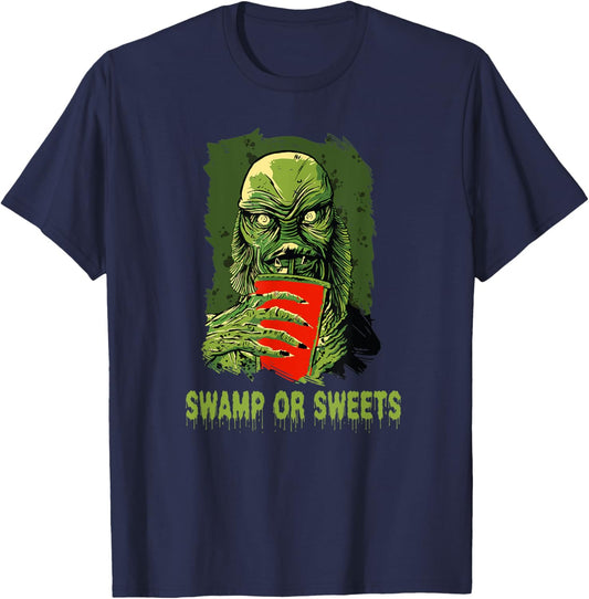 Swamp or Sweets Halloween Costume Scary Swamp Monster Fish T-Shirt - T-Shirt | Navy