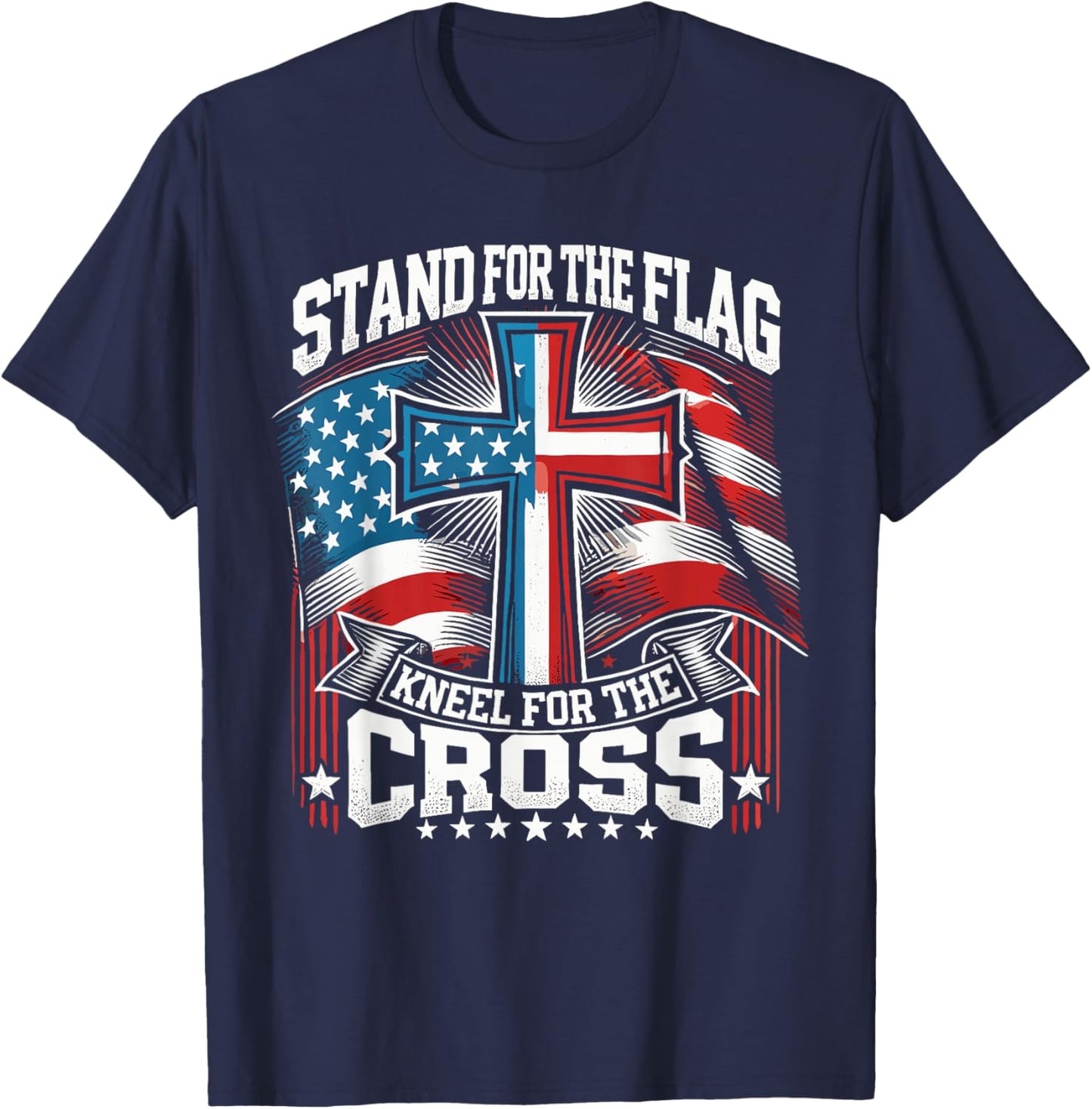 USA Flag Religious Quote 4th of July Christian Faith T-Shirt - T-Shirt | Navy