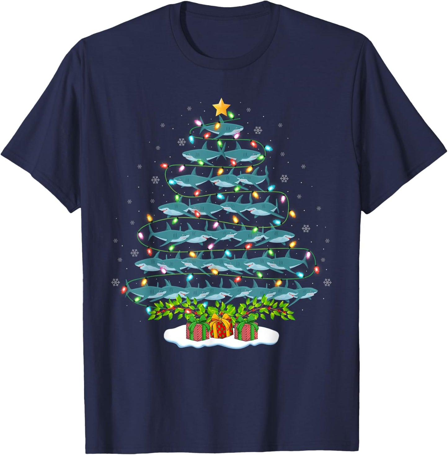 Shark Lover Xmas Holiday Santa Shark Christmas Tree T-Shirt - T-Shirt | Navy