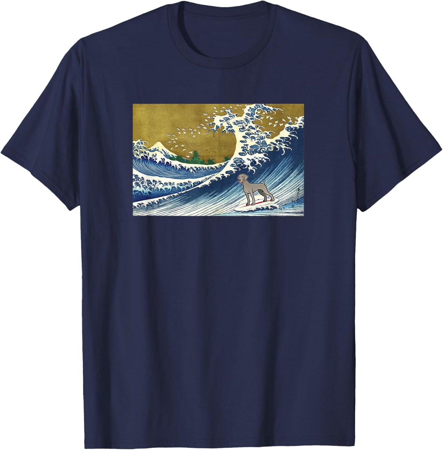 Retro Vintage Surfing a Wave Weimaraner Lover T-Shirt - T-Shirt | Navy