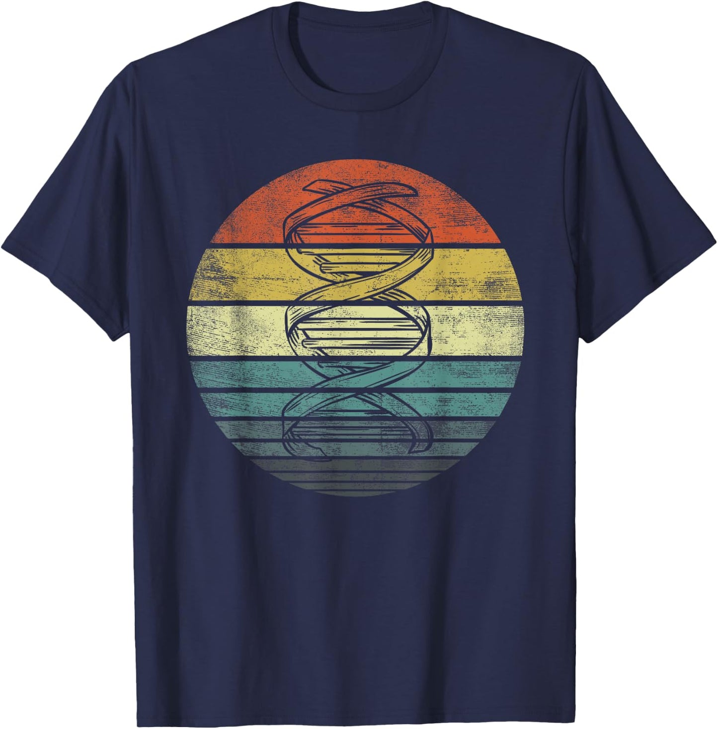 DNA Genetics Gifts Retro Sunset Science Biology Genealogy T-Shirt - T-Shirt | Navy