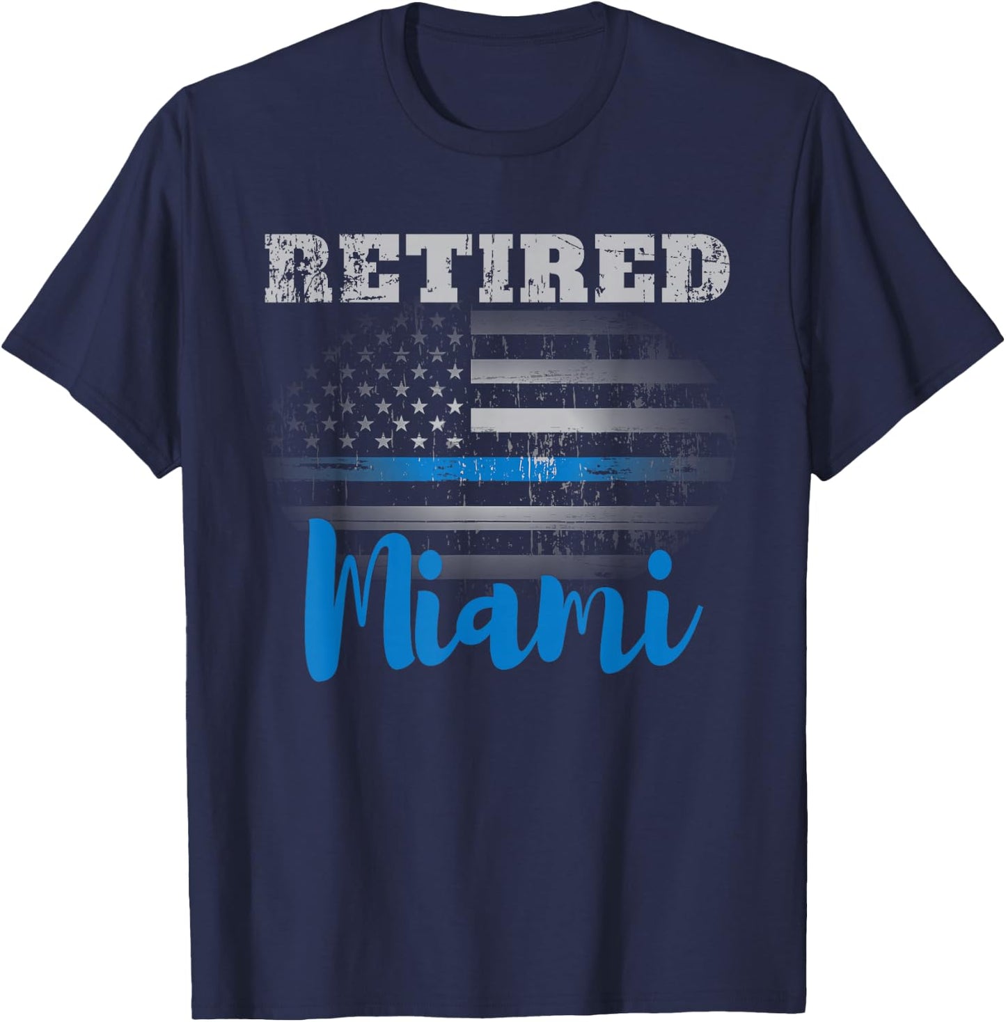 Retired Police Officer Miami American Flag Design T-Shirt - T-Shirt | Navy