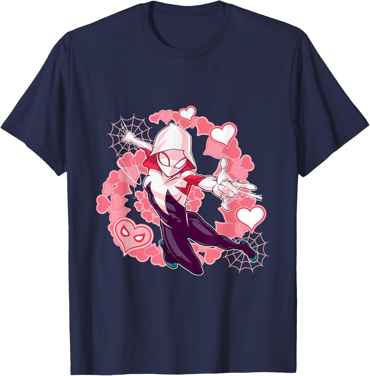 Marvel Spider-Man Into The Spider-Verse Gwen Stacy Hearts T-Shirt - T-Shirt | Navy