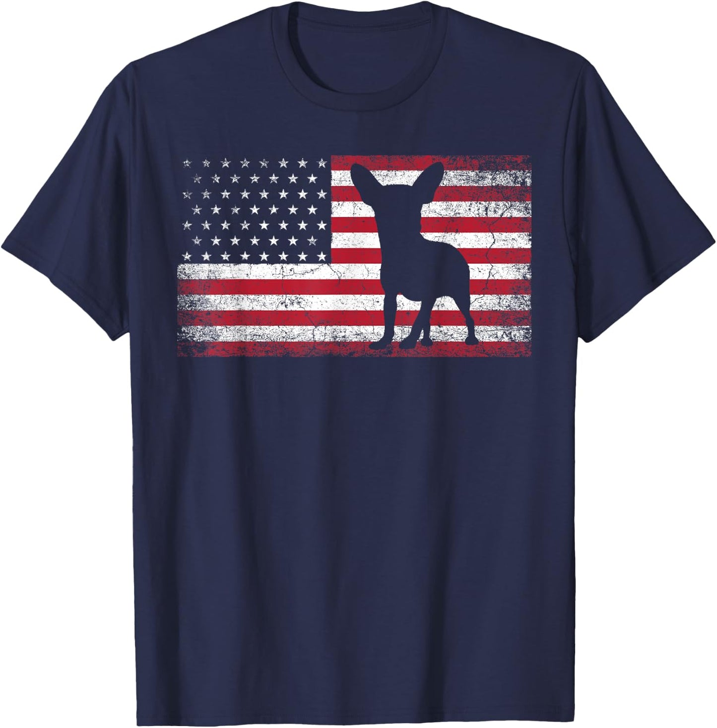 Vintage Chihuahua Dog Lover July 4th American Flag Men Women T-Shirt - T-Shirt | Navy