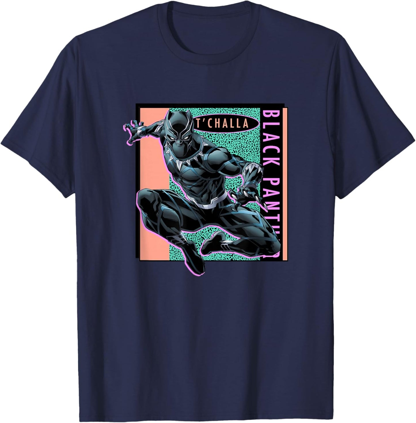 Marvel Comics Retro Classic T'Challa Black Panther 90's Logo T-Shirt - T-Shirt | Navy
