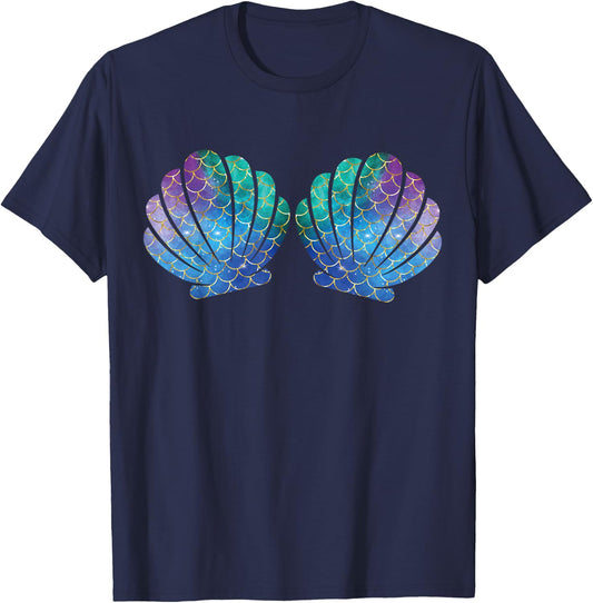 Mermaid Sea Shell Bra Costume halloween Matching T-Shirt - T-Shirt | Navy