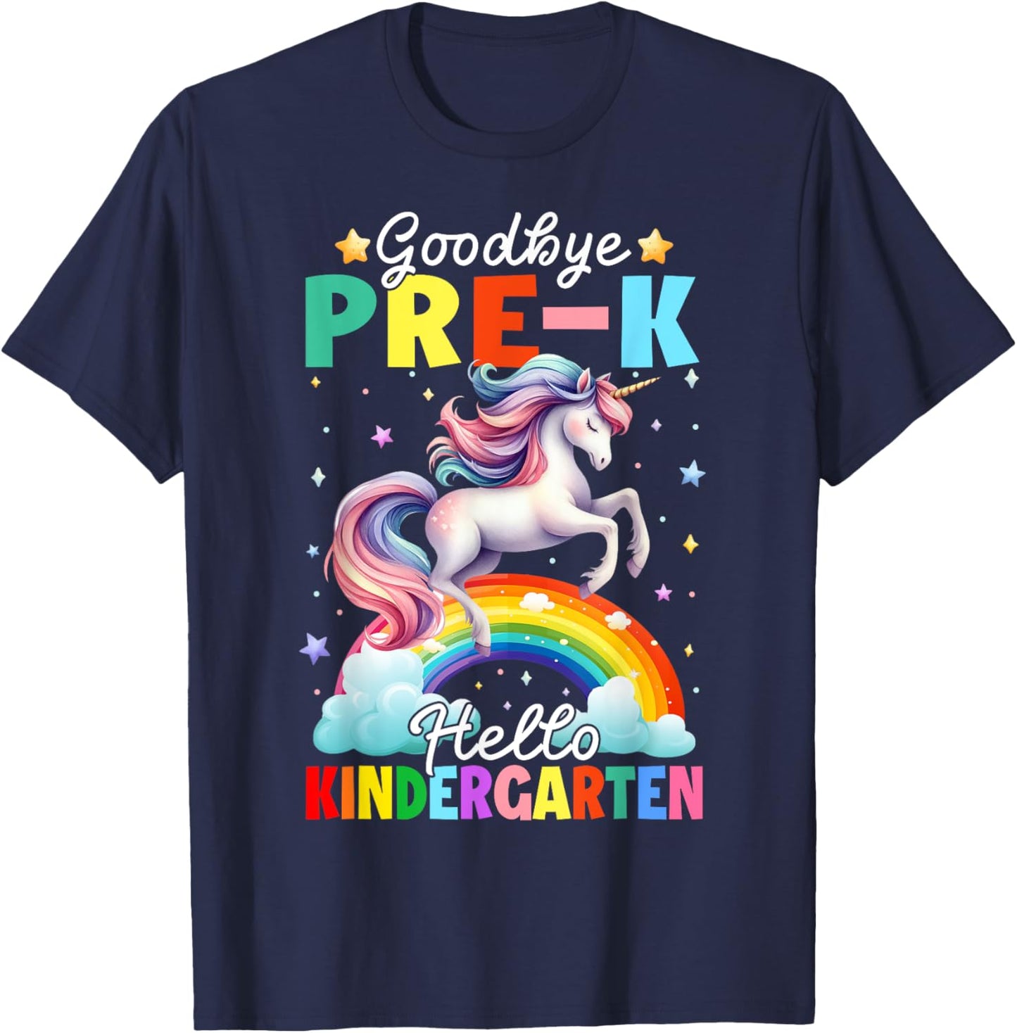 Kids Goodbye Pre-K Hello Kindergarten Unicorn Graduation T-Shirt - T-Shirt | Navy