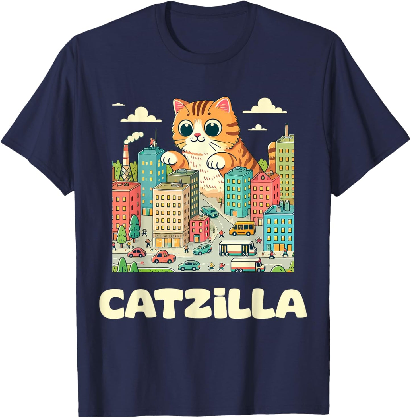 Catzilla Cat Art Funny Cat Gifts Men Women Girls Kids T-Shirt - T-Shirt | Navy