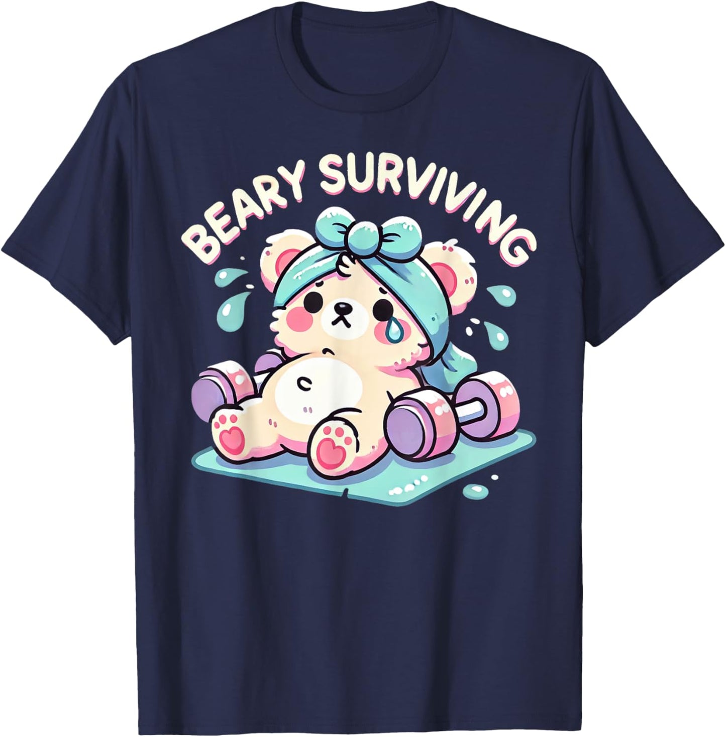 Bearly Surviving Cute Bear Gym Workout Exhaustion lifting T-Shirt - T-Shirt | Navy