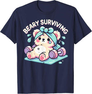 Bearly Surviving Cute Bear Gym Workout Exhaustion lifting T-Shirt - T-Shirt | Navy