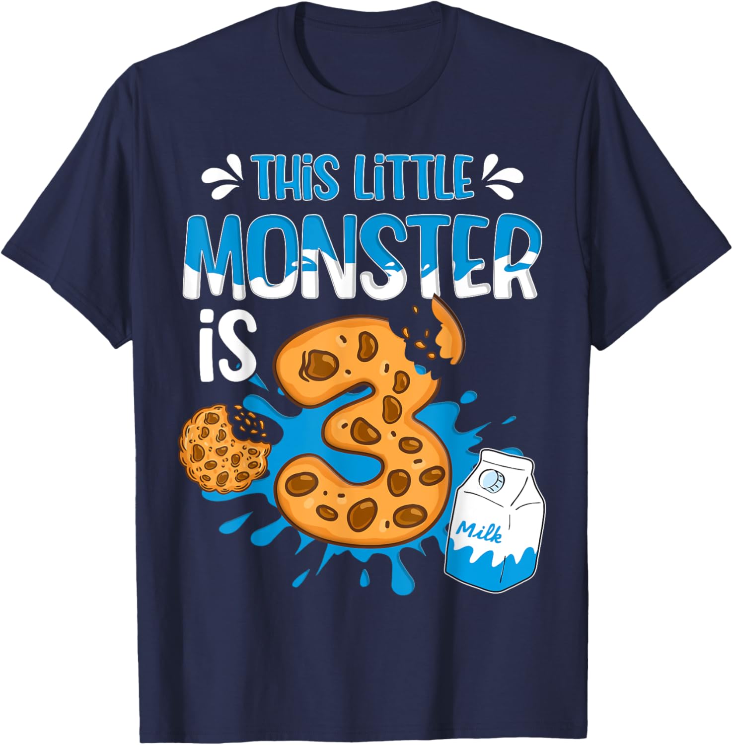 Milk and Cookies 3rd Birthday Boy Girl Third Birthday Family T-Shirt - T-Shirt | Navy