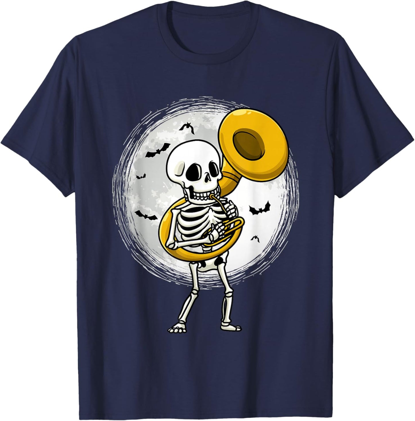 Skeleton Playing Sousaphone Tuba Instrument Halloween Band T-Shirt - T-Shirt | Navy