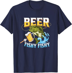 Beer Fishy Fishy Funny Bass Fishing Beer Lover Men Dad Jokes T-Shirt - T-Shirt | Navy