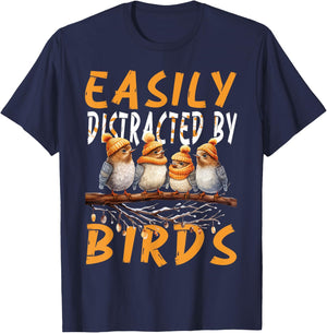 Easily Distracted By Birds , Funny Bird , Birds Lovers Cute T-Shirt - T-Shirt | Navy