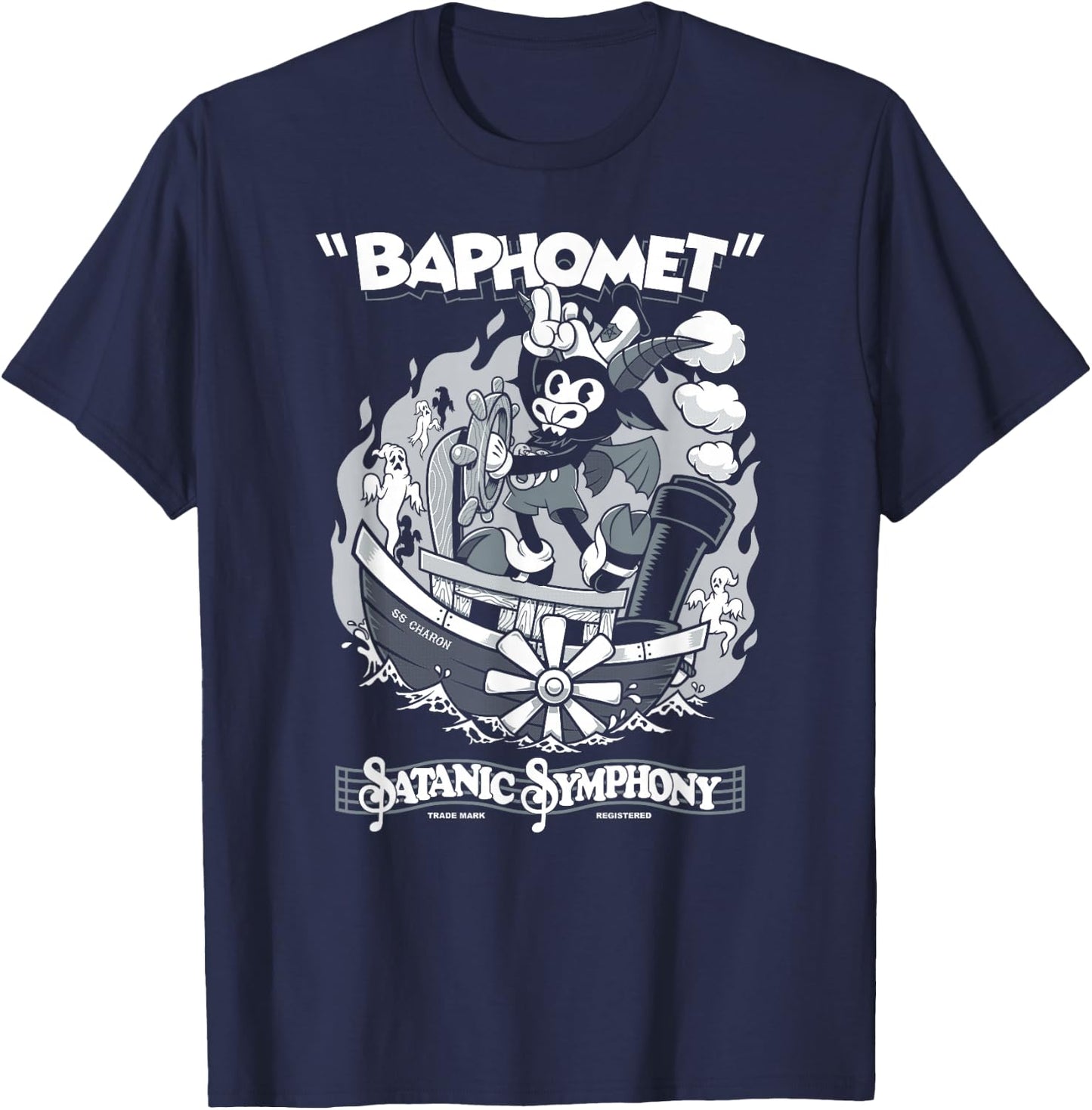 Vintage Cartoon Baphomet - Creepy Cute Goth - Occult T-Shirt - T-Shirt | Navy