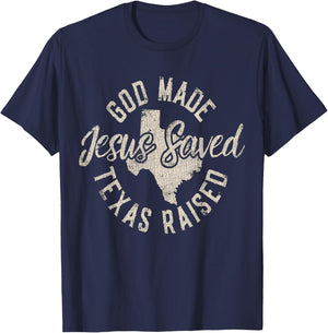 Vintage God Made Texas Raised Jesus Saved T-Shirt - T-Shirt | Navy