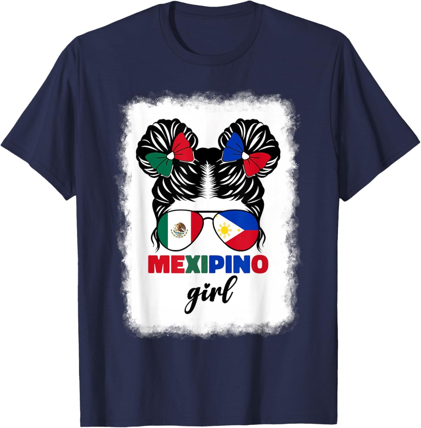 Half Mexican And Filipino Mexico Flag Mexipino Girl Kids Pun T-Shirt - T-Shirt | Navy