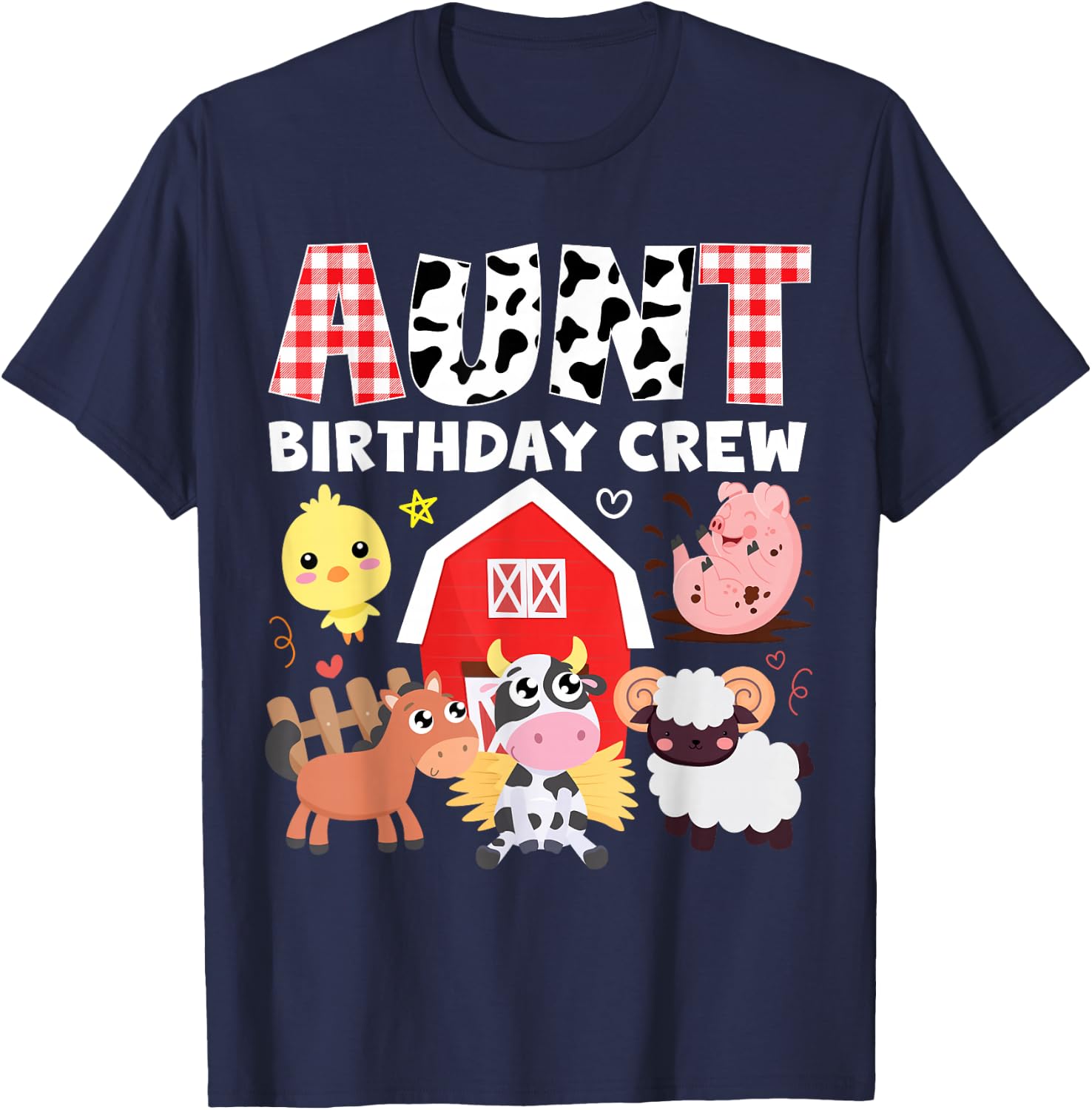Cow Aunt Birthday Crew Farm Theme Animals Birthday Party Kid T-Shirt - T-Shirt | Navy