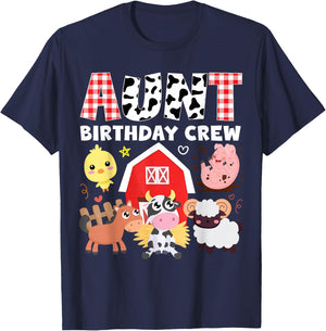 Cow Aunt Birthday Crew Farm Theme Animals Birthday Party Kid T-Shirt - T-Shirt | Navy