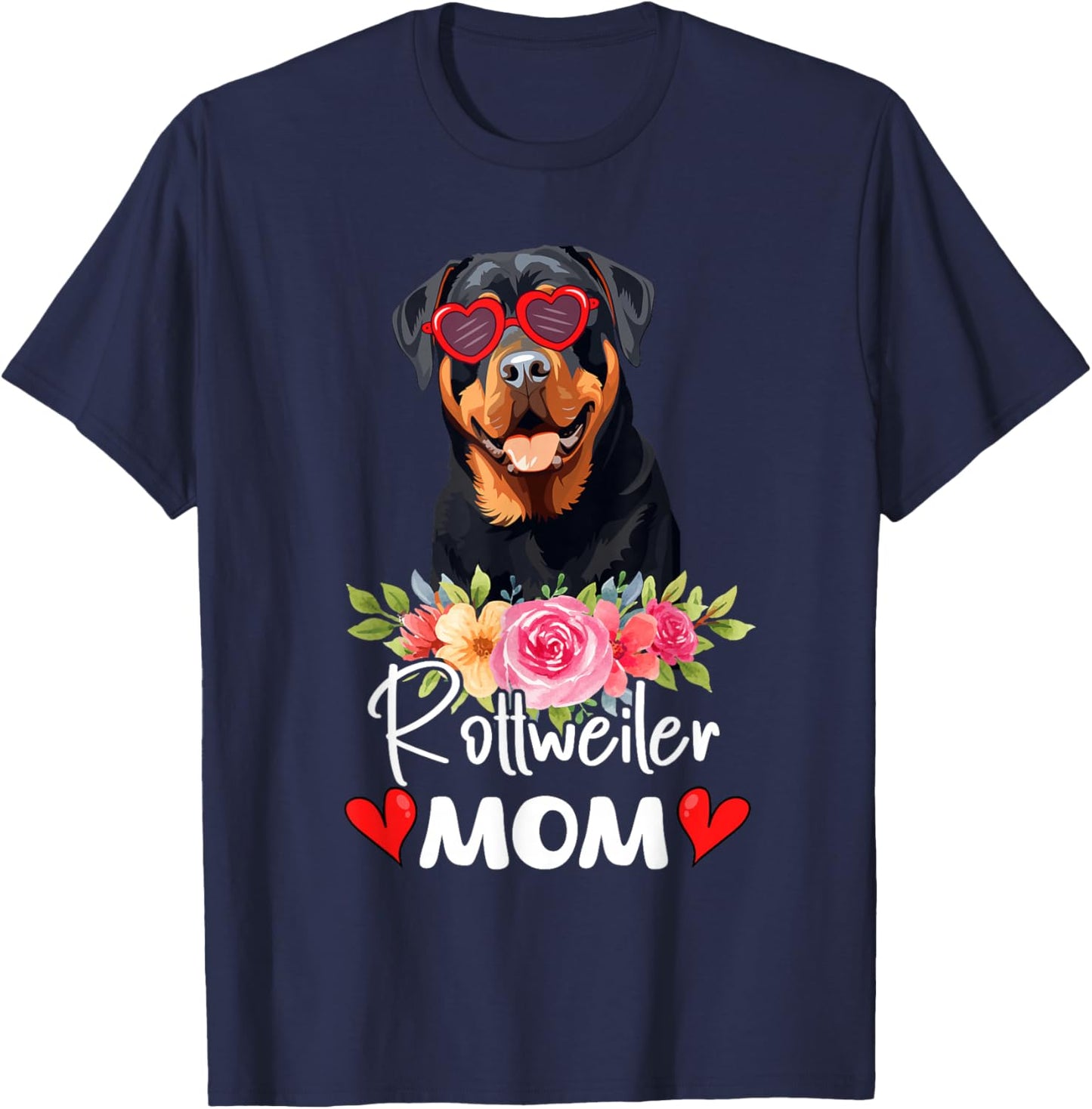 Rottweiler Mom Mama Sunglasses Flower Dog Lover Owner T-Shirt - T-Shirt | Navy