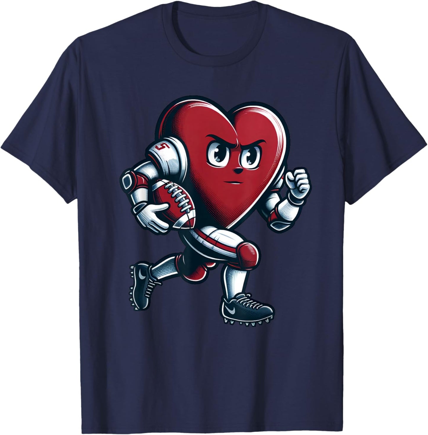 Valentine's Day Heart Football Player Team Sports T-Shirt - T-Shirt | Navy