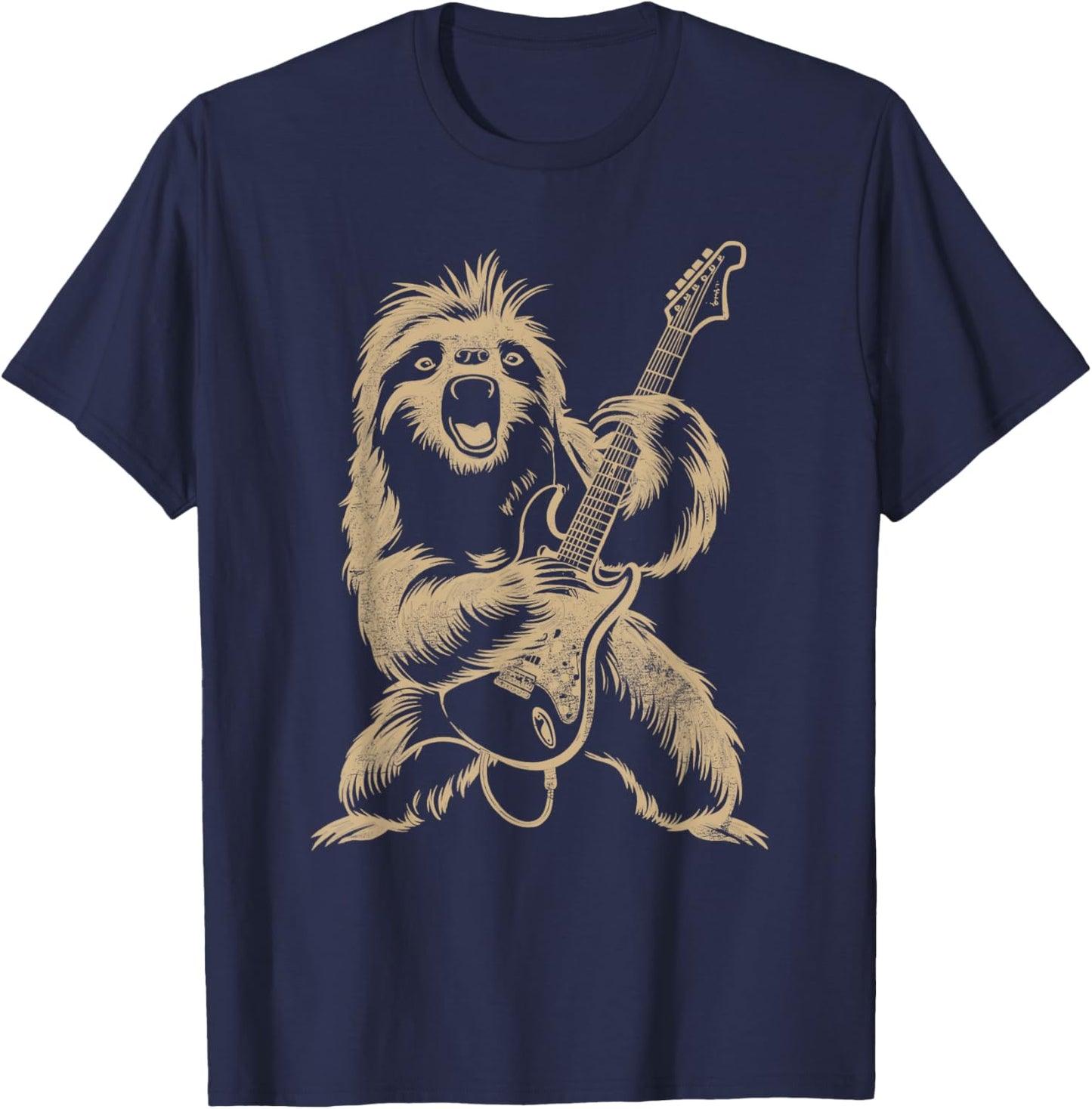Sloth Playing Guitar Graphic Funny Women Sloth Lover T-Shirt - T-Shirt | Navy