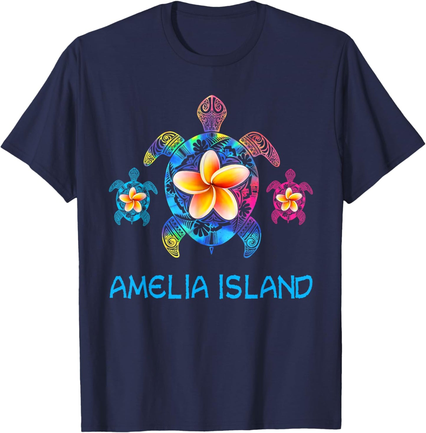Amelia Island Florida Tribal Tie Dye Sea Turtle T-Shirt - T-Shirt | Navy
