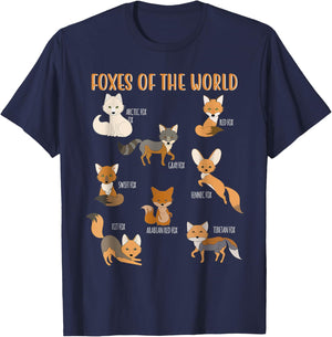 Fox Shirt Kawaii Foxes of the World Fox Animals Lovers Kids T-Shirt - T-Shirt | Navy