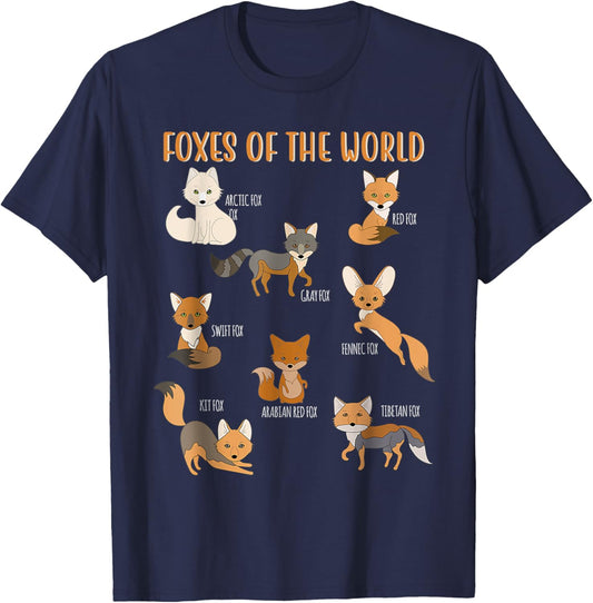 Fox Shirt Kawaii Foxes of the World Fox Animals Lovers Kids T-Shirt - T-Shirt | Navy