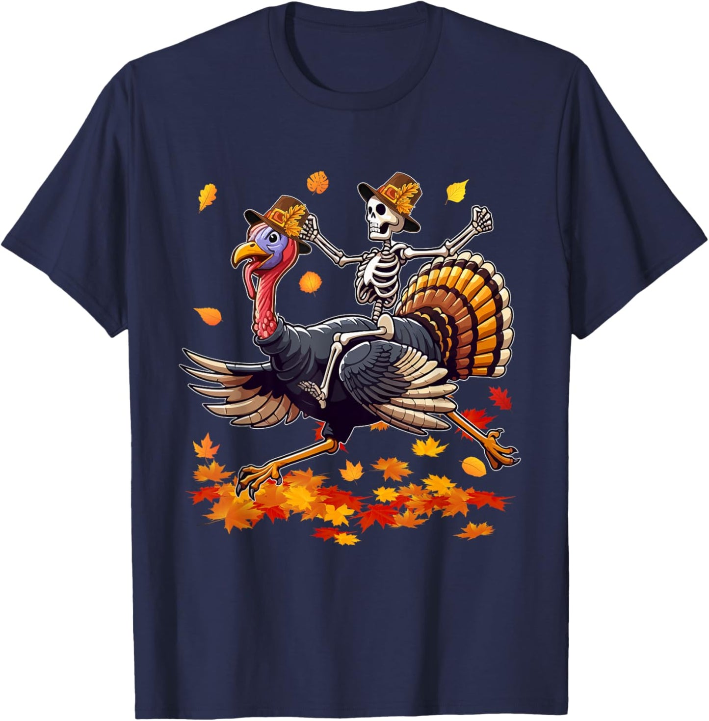 Santa X-ray Skeleton Riding Reindeer Turkey Lover Family T-Shirt - T-Shirt | Navy