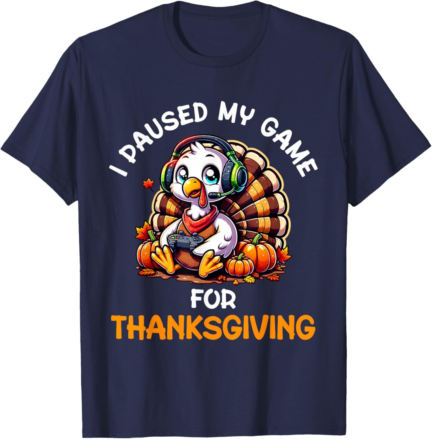Thanksgiving Gamer Turkey Shirt For Boys Kids T-Shirt - T-Shirt | Navy