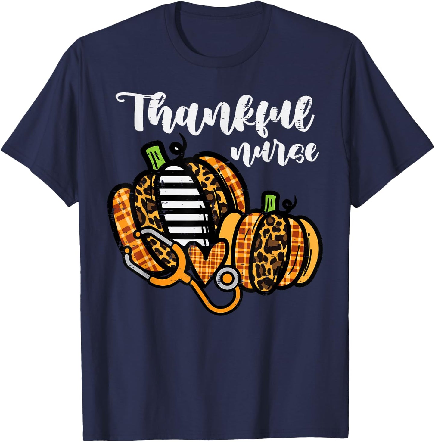 Pumpkin Thankful Nurse Thanksgiving Scrub Top Fall Women RN T-Shirt - T-Shirt | Navy