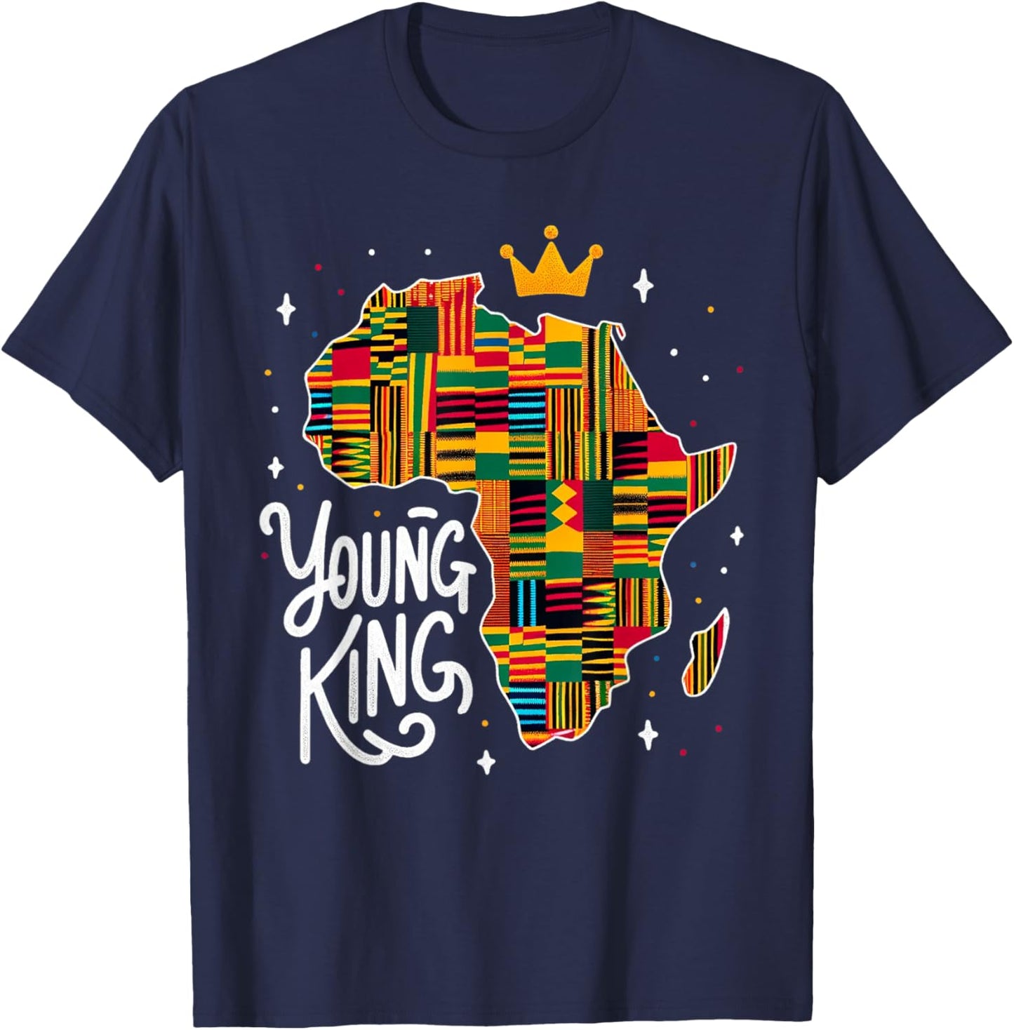 Boys African Kente Print Clothes Kids Young King Kente Youth T-Shirt - T-Shirt | Navy
