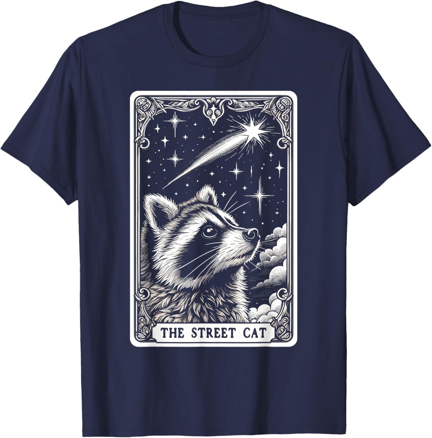 The Street Cat Tarot Card Mystic Raccoon T-Shirt - T-Shirt | Navy