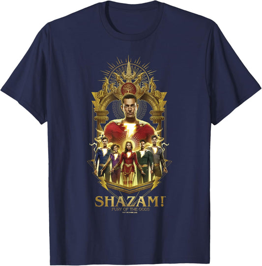Shazam! Fury of the Gods Gold Champion Arched Family Group T-Shirt - T-Shirt | Navy