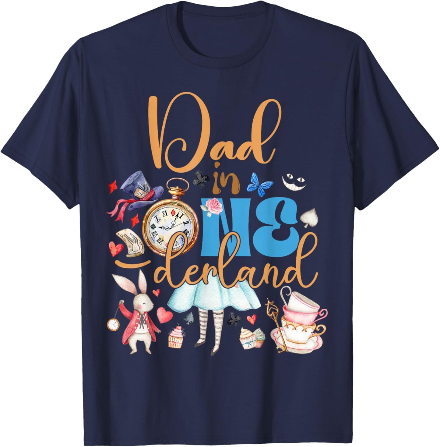 Alice Dad in ONEderland Birthday Family T-Shirt - T-Shirt | Navy