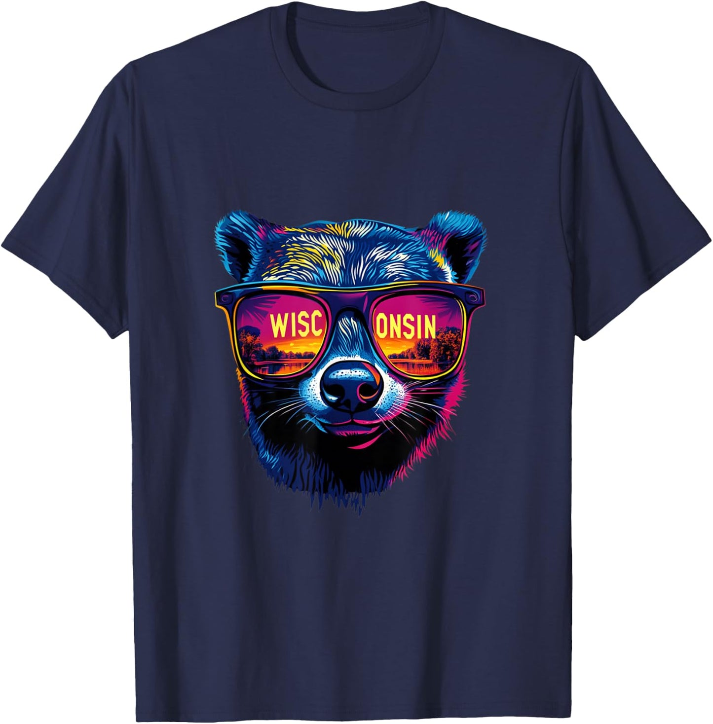 Wisconsin Vibes, Sunglass Wearing Badger T-Shirt - T-Shirt | Navy